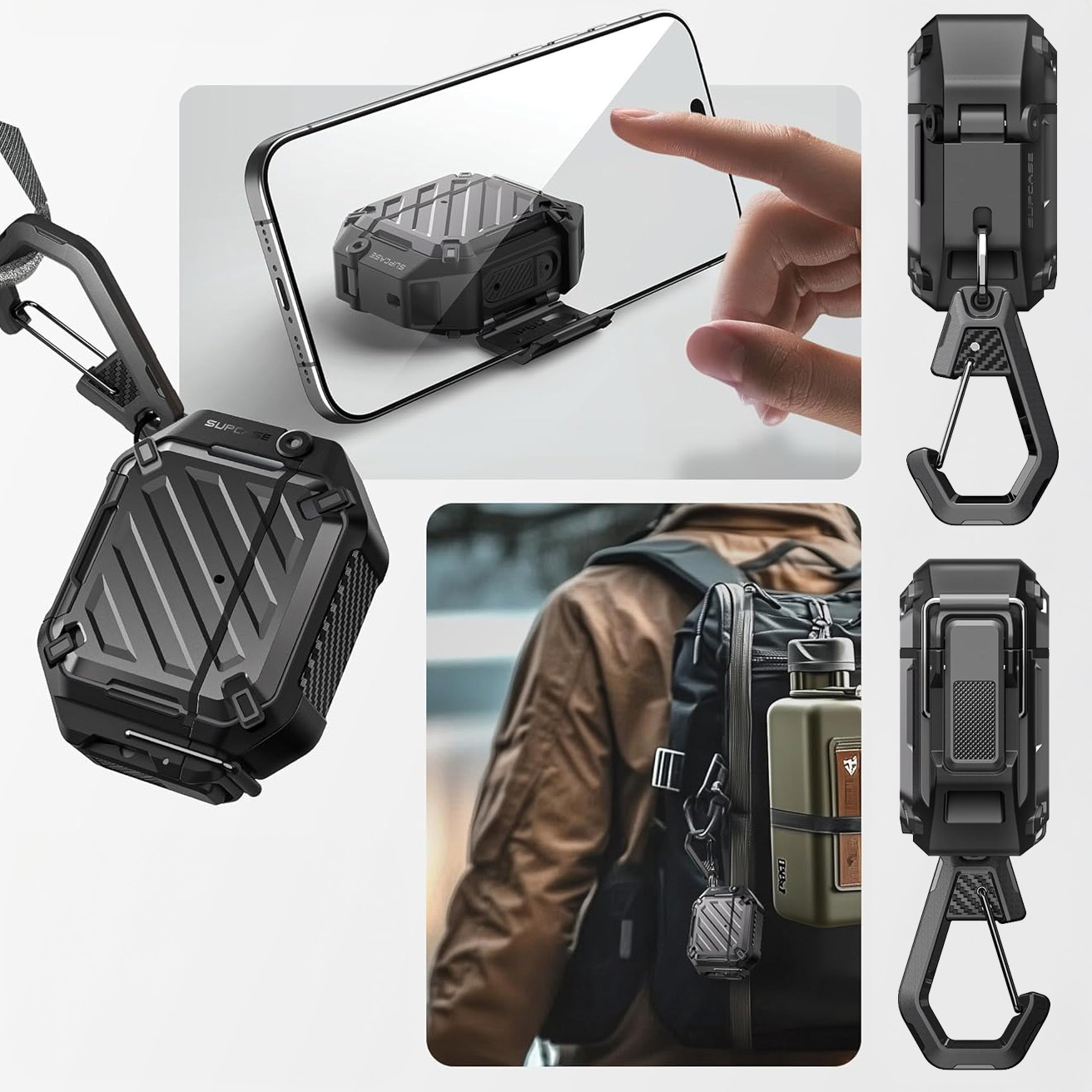 Etui pancerne wodoszczelne IP68 z karabińczykiem do MagSafe Supcase Unicorn Beetle Pro do AirPods 4, czarne